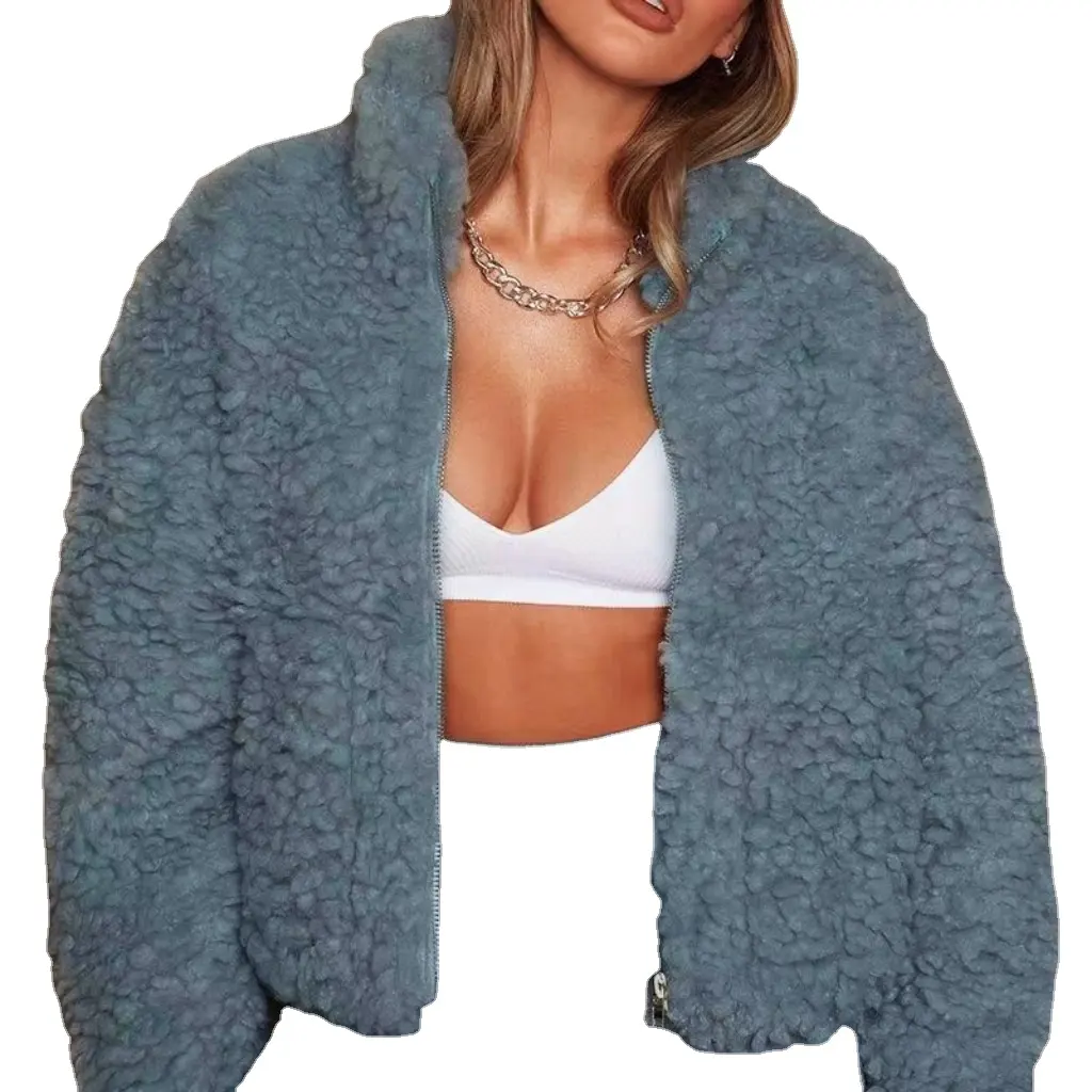 Abbigliamento donna autunno e inverno europeo nuovo cardigan di peluche giacca corta cappotto di lana di agnello da donna