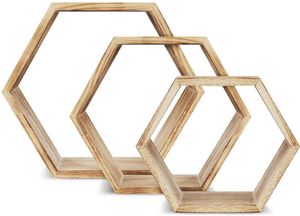 Set Of 3 Home Decoration Rustic Farmhouse Wood <strong>Hexagon</strong> Wall Mounted Floating <strong>Shelf</strong> Wooden Honeycomb Storage <strong>Shelves</strong> - Product Image 2