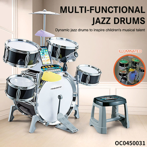 Nhạc Cụ Đào Tạo Điện Bé Trẻ Em Jazz Trống Đặt Đồ Chơi Với Ghế Âm Nhạc Ánh Sáng - Product Image 2