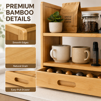Étagère à épices en bambou sur 2 niveaux, porte-capsules de café, étagère de rangement en bois naturel pour comptoir de cuisine avec tiroir