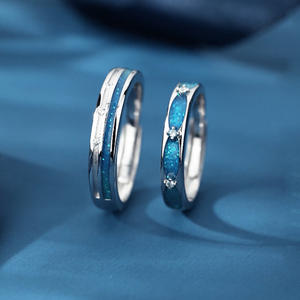 925纯银女男士承诺可调节立方氧化锆搪瓷情侣戒指 - Product Image 2