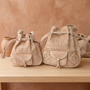 Sac à dos en cuir véritable fait main avec fermeture à cordon, style classique, sac de voyage durable pour femme, poignée souple - Product Image 1