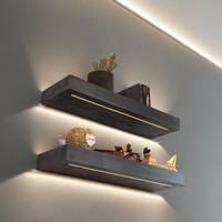 Étagère flottante noire pour décoration intérieure moderne Étagère de cuisine robuste Étagère murale épaisse en bois avec bande lumineuse LED