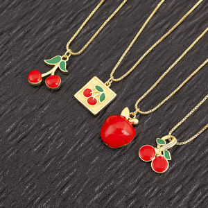 QIKU kalung liontin bentuk stroberi ceri buah lucu perhiasan tembaga zirkonia kubik Aksesori hadiah Festival pakaian sehari-hari wanita - Product Image 1