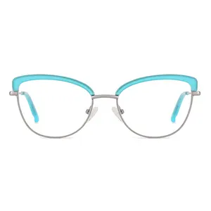 레이디 스타일 Cp 주입 학교 소녀 안경 간단한 눈 아세테이트 및 금속 광학 안경 프레임