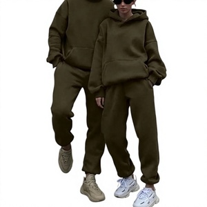 Ensemble de survêtement ROLIEN pour homme, vert olive, en polaire polyester/coton, avec capuche et cordon de serrage, grande taille, coupe ample, couleur unie - Product Image 1