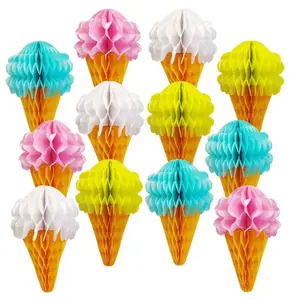 Party Hanging Ice Cream Party Decorations Tissue Paper Pom Poms Honeycomb Ice Cream Decorations for party