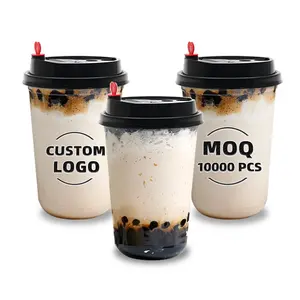 Custom Logo Gedrukt Duidelijke Wegwerp Plastic U-vorm Huisdier Sap Boba Melk Bubble Tea Cup Met Deksels