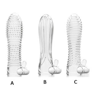 Extensión de pene vibrador de cristal transparente, condón de goma suave, Juguetes sexuales para hombres, masaje vaginal, anillos para pene - Product Image 1