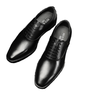 Chaussures en cuir véritable pour hommes, couleur café, à lacets, bout pointu, solides, printemps-été, bureau et carrière - Product Image 1
