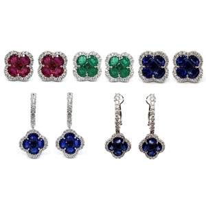 Boucles d'oreilles créoles de mariage en or blanc massif 18 carats de haute qualité avec saphir bleu de King O King Jewellery Co. Limited, idéales pour un cadeau - Product Image 4