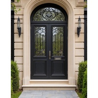 Porte d'entrée en fer forgé à double vitrage trempé arqué, design personnalisé, sécurité européenne pour la maison