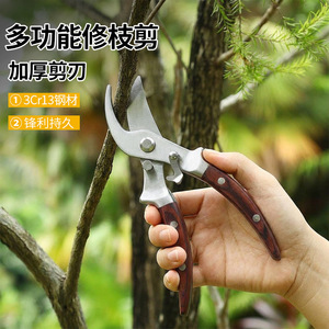 Tijeras de podar Pinheng Bypass de acero inoxidable con mango de madera, herramienta manual de jardín para recortar ramas, flores, frutas y verduras. - Product Image 1