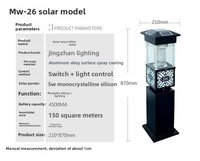 Lampe anti-moustiques solaire à LED, prix usine, IP33, panneau monocristallin 5W, 4500mAh, 800mm de hauteur, piège à insectes B2B