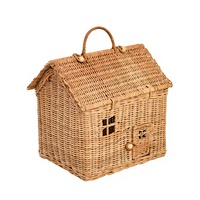 Sac de jeu pour enfants en rotin tressé fait main, style campagnard, en forme de petite maison, panier à jouets