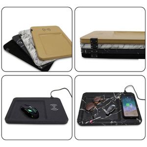 Chargeur sans fil 2-en-1 avec tapis de souris en cuir PU, plateau organisateur de bureau, station de charge rapide, accessoires de bureau modernes - Product Image 2