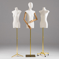 Maniquí de Plástico de Medio Cuerpo para Mujer con Base Dorada y Pata Plana Blanca para Exhibición en Escaparates de Tiendas de Ropa