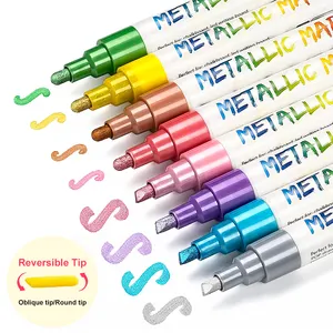 Hete Verkopende Hoogwaardige Vloeibare Krijtstiften 8 Metallic Kleur Dubbele Kop Art Marker Pennen Plumones De Colores