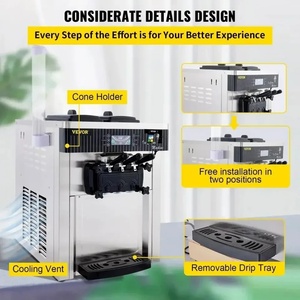 Máquina de helados comercial Sihao 2200W 5,3-7.4Gal/H Pantalla LED de servicio suave Limpieza automática Equipo de congelación de cono dulce de 3 sabores - Product Image 5