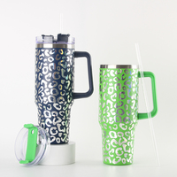 Yunxin Voyage Glitter Bling Rose Imprimé Léopard Verre 40Oz En Acier Inoxydable Tasse Gobelet Avec Poignée Léopard