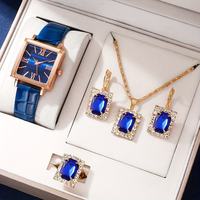 Nouvelle Arrivée LP12 Montre de Luxe Carrée à Cadran Romain avec Bracelet en Cuir, Ensemble Cinq Pièces de Bijoux Tendance pour Femmes et Filles