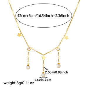 Faux Pearl Gold Plated Chain Star Clavicle Necklace With Tassel Daily Wear Gift Jewelry - Product Image 4