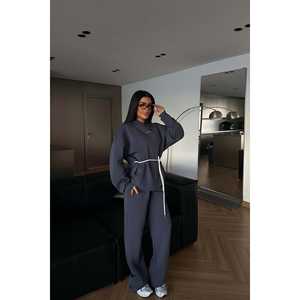 Ensemble de survêtement gris fumé confortable avec capuche, veste coupe-vent imperméable, respirante, jogging, logo réfléchissant imprimé pour garçons - Product Image 2
