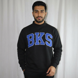 Sudadera con Capucha y Cremallera BKS BLACK, 100% Algodón, Azul, Apliques Bordados, Impresión Digital Invernal, Corte Holgado, Terciopelo - Product Image 1