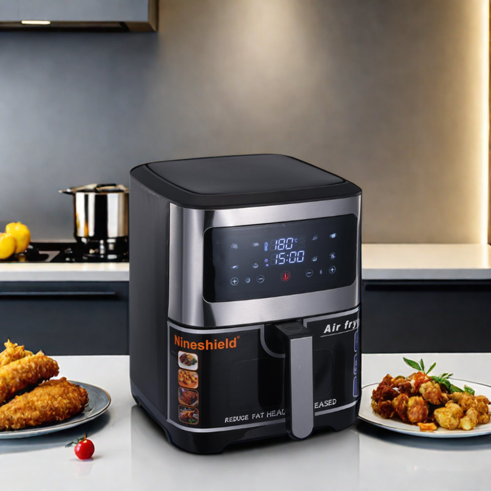 Electric Air Fryer Square PTFE Food Grade Material 0% Oil Modern Style OEM Logo for Household Use Pot with Window