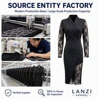 Robe de soirée élégante sur mesure pour femmes, robe crayon en dentelle transparente à manches longues, taille plus, usine de vêtements OEM ODM