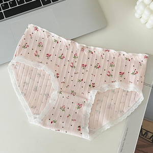 Braguitas de Encaje Floral para Adolescentes - Nuevo Estilo Japonés, Cintura Media, Entrepierna de Algodón Antibacteriano, Ropa Interior Triangular Dulce para Niñas - Product Image 3