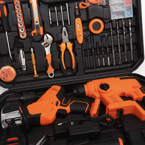 Ensemble d'outils d'électricien robuste de 105 pièces, perceuse au lithium, scie sauteuse, fraise d'angle, faucille, pioche, étui rigide portable - Product Image 4