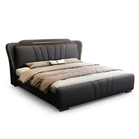 Lit de rangement moderne italien de luxe discret en cuir anthracite de qualité supérieure et bois de pin, cadre de lit Queen certifié E0, directement de l'usine