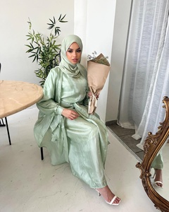 3-teiliges Set Muslimische Mode Abaya Lilien-Glanz-Seide Bescheidenes und Elegantes Abaya-Kleid für Frauen - Product Image 2
