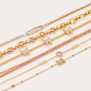 Butterfly Zirconium <b>Bracelet</b> Women's Gold Tone Pink <b>Crystal</b> Chain Gift Jewelry Fashion Accessory - Product Image 4