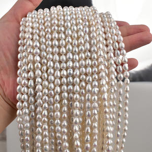 Collier et bracelet en perles d'eau douce baroques naturelles AK, goutte d'eau, 5-6 mm, semi-finies, blanches/roses, perles d'eau douce naturelles en vrac - Product Image 1