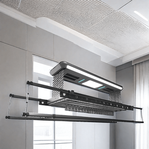 Smart Ceiling Clothes Rack With Led <b>Light</b> Remote Control Telescopic Metal Drying Rack For Balcony Laundry Storage - Product Image 5