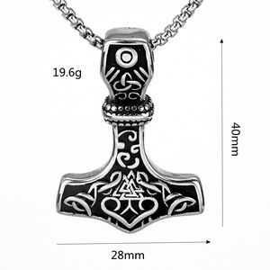 ยูนิค สร้อยคอจี้รูปค้อนธอร์สแตนเลสสำหรับผู้ชาย ดีไซน์สัญลักษณ์ไวกิ้งทรงเรขาคณิต ของขวัญเครื่องประดับ - Product Image 5