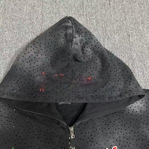 Sweat à capuche zippé pour homme, entièrement orné de strass, en molleton épais, style Hip Hop - Product Image 3