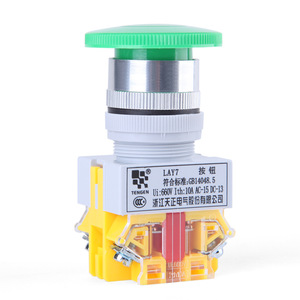 Interrupteur à bouton-poussoir Tengen LAY7 22 mm à réinitialisation automatique, tête de champignon verte, IP40, contrôle industriel - Product Image 3