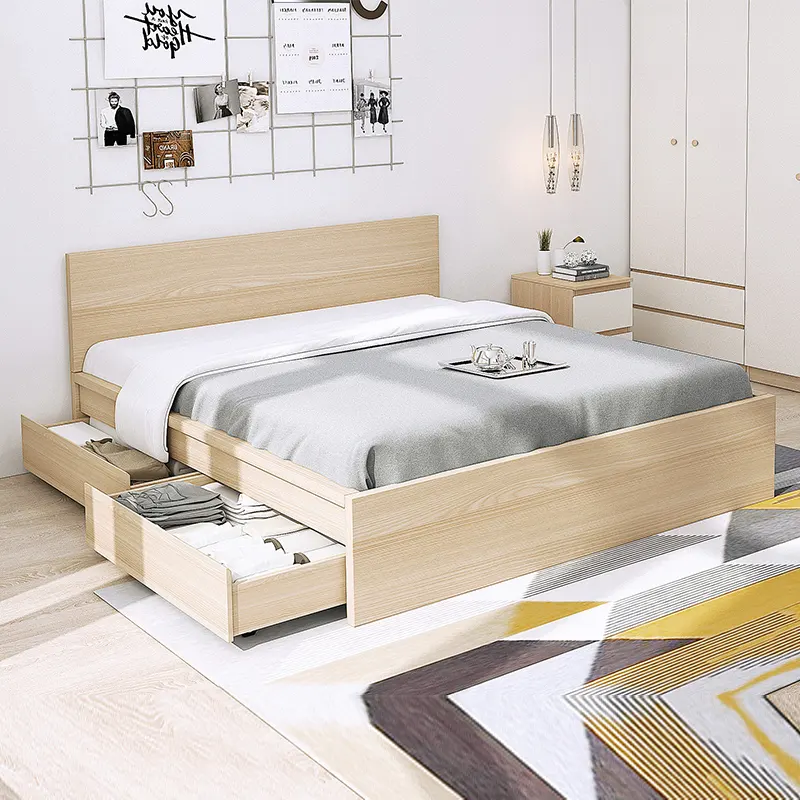 Houten Bed Met 4 Laden Slaapkamermeubilair, Home Hotel Modern Queen King Size Frame