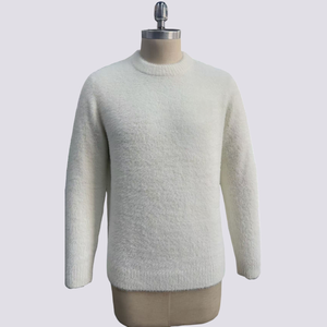 Suéter Branco de Gola Redonda para Homens, Macio e Estiloso, com Aparência de Mohair, Pullover Casual de Inverno - Product Image 5