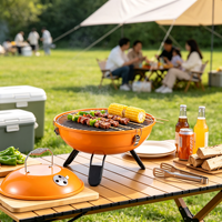 Barbecue à charbon pliable de style coréen CY Premium, chariot en acier, finition émaillée en porcelaine, portable, pour le camping en plein air, la cour arrière
