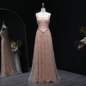 S2685N 2026 Nuovo Elegante <span class=keywords><strong>Abito</strong></span> da Sera <span class=keywords><strong>Verde</strong></span> Salvia Lungo fino al Pavimento, Linea A, Maniche Lunghe, in Organza con Cristalli, Antistatico, per Feste Formali - Product Image 5
