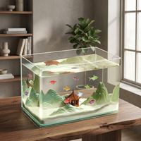 Acuarios Rectangulares con Bordes Curvos para Peces Dorados, Vidrio Ultra Transparente, Personalizables, para Sala de Estar, Comedor, Escritorio, Tamaños Pequeño/Mediano