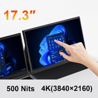 Écran portable tactile 4K de 17,3 pouces, écran LCD IPS 500 nits, 3840 x 2160, 60 Hz, type C, écran professionnel
