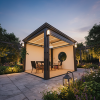 Pergola motorisée en aluminium de qualité commerciale avec toits à lamelles, portes en verre, finition thermolaquée, design moderne pour balcon et usage extérieur