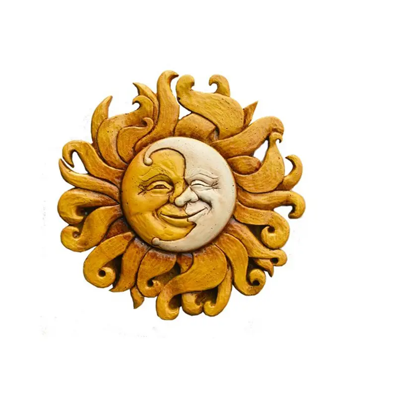 Polyresin Sun and Moon Celestial Wall Decor Yellow Sun and White Moon Combined a Smile Face Plaque Wall Mount Art