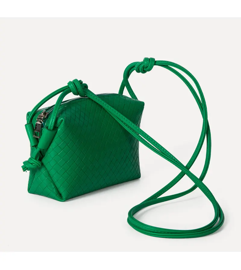 High quality summer lady pillow handbags purse pu leather fashion green woven handbag crossbody bags for women