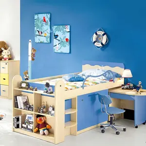 Cama individual de diseño personalizado para niños y adolescentes, juego de dormitorio de estilo moderno con escritorio de almacenamiento - Product Image 1